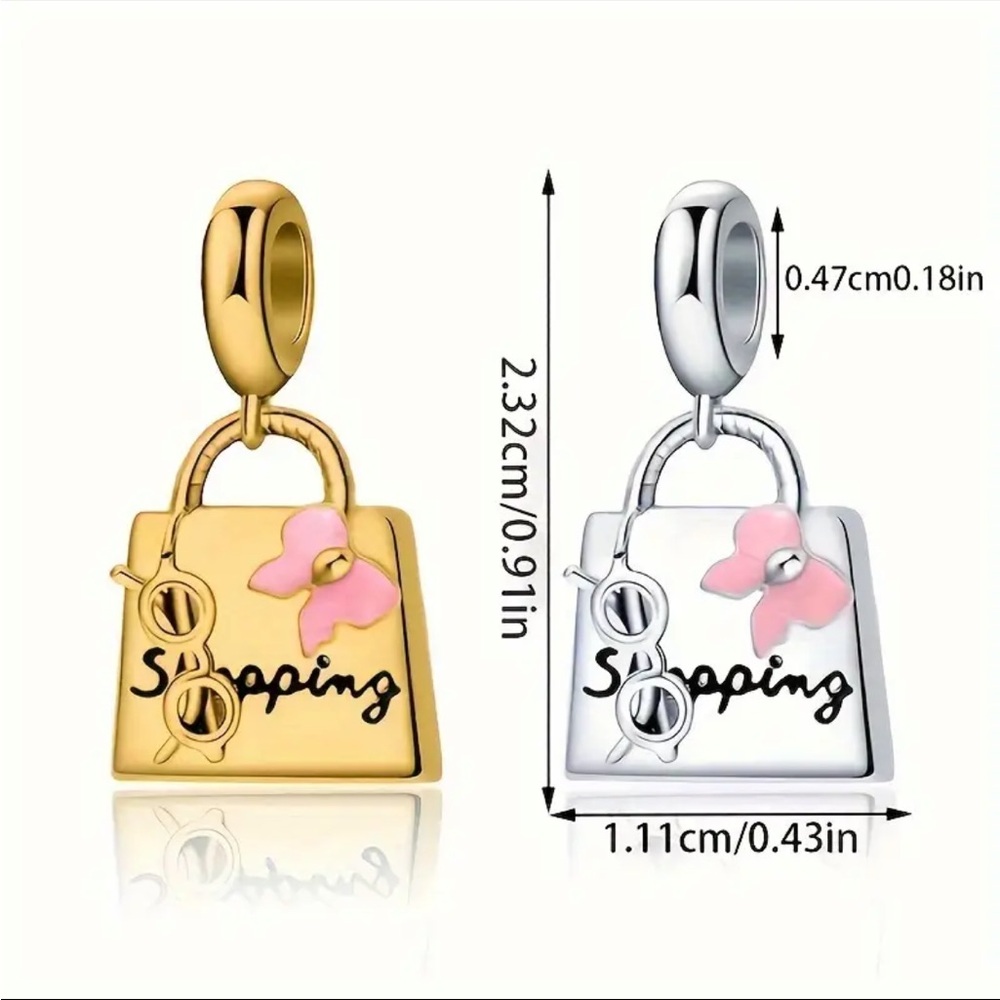 SHOPPING LUXURY BAG BRACELET CHARM-CHOOSE SILVER or GOLD - Picture 4 of 7